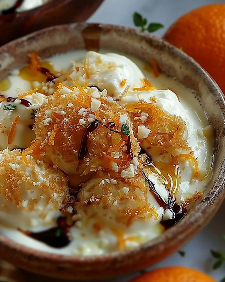 Parmesan–Asiago Cream with Orange Zest & White Balsamic Honey Drizzle