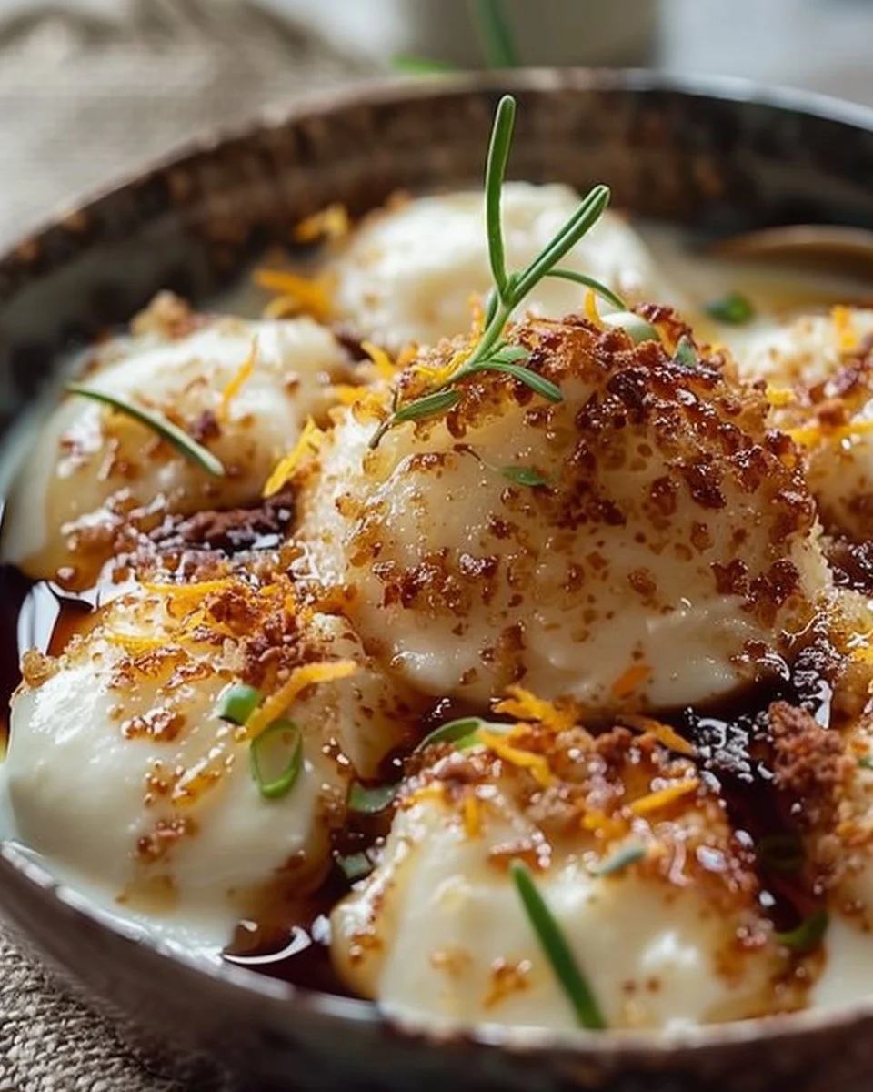 Parmesan–Asiago Cream with Orange Zest & White Balsamic Honey Drizzle