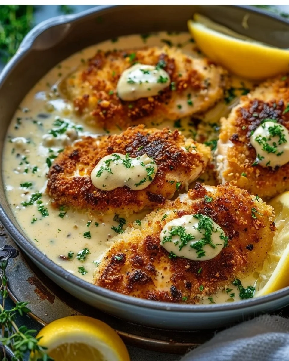 Parmesan Crusted Chicken with Creamy Garlic Sauce