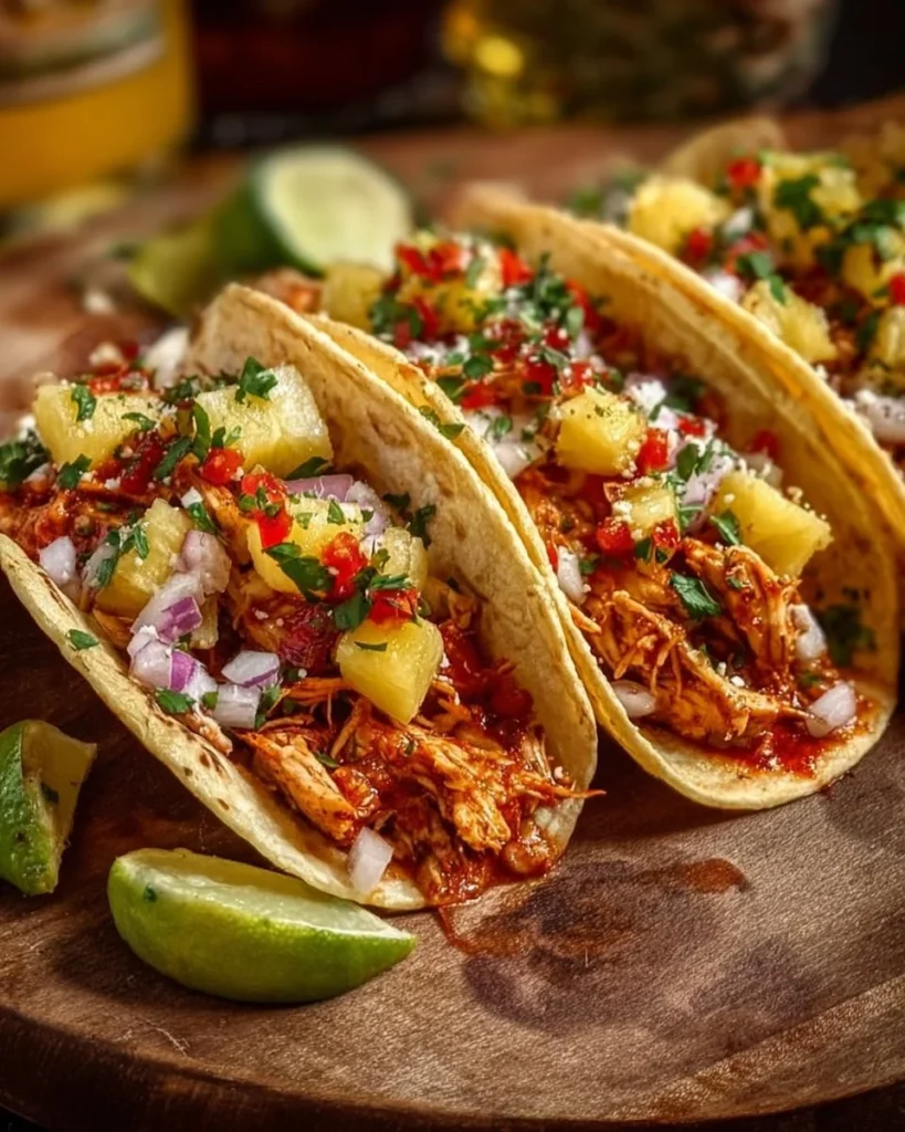 Pineapple Chicken Tacos served with fresh toppings and vibrant colors