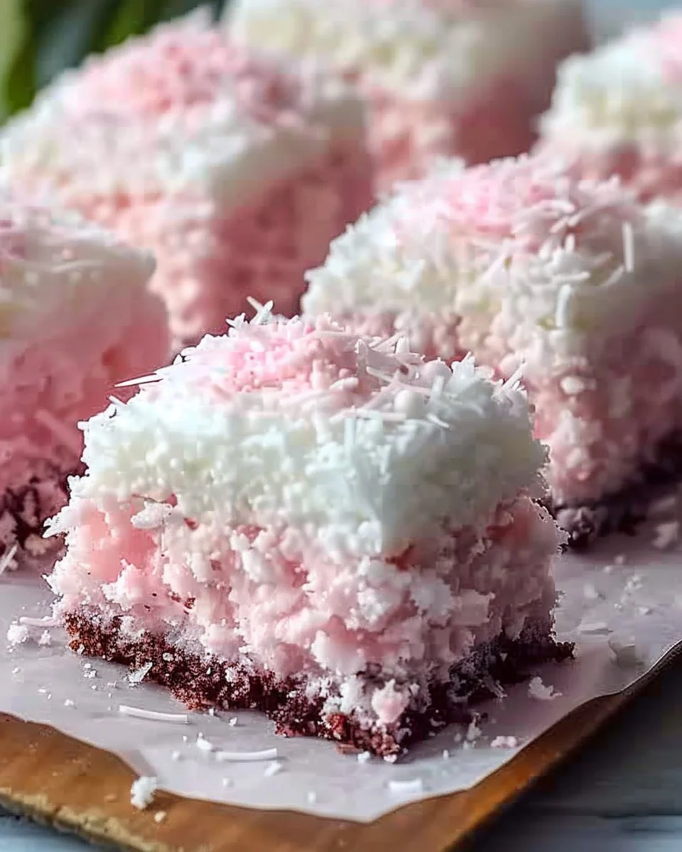 PINK COCONUT SNOWBALL CAKE BARS 2 PINK COCONUT SNOWBALL CAKE BARS