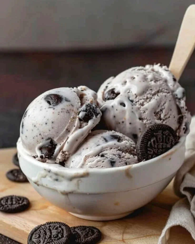 Delicious protein cookies cream ice cream made with Ninja Creami.