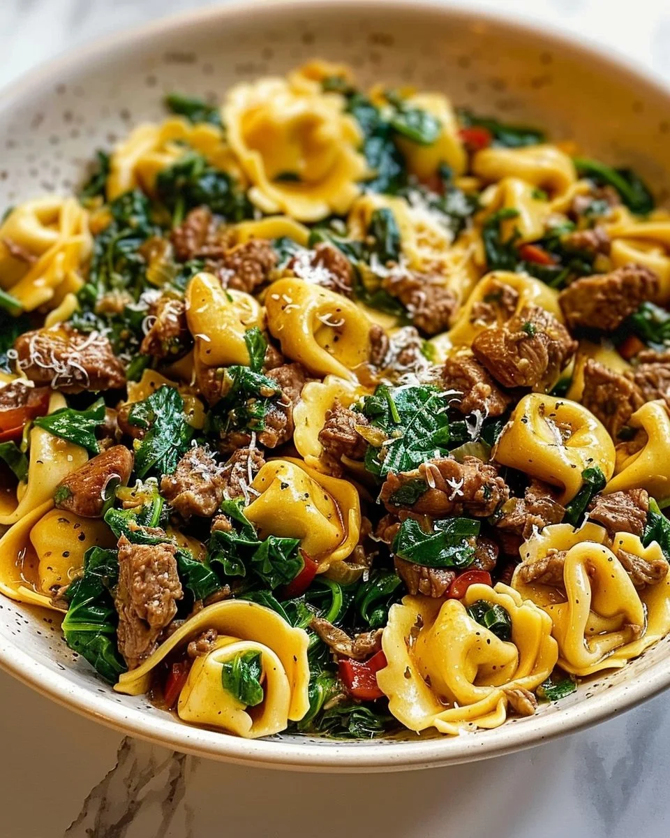 Savory Garlic Butter Beef and Spinach Tortellini