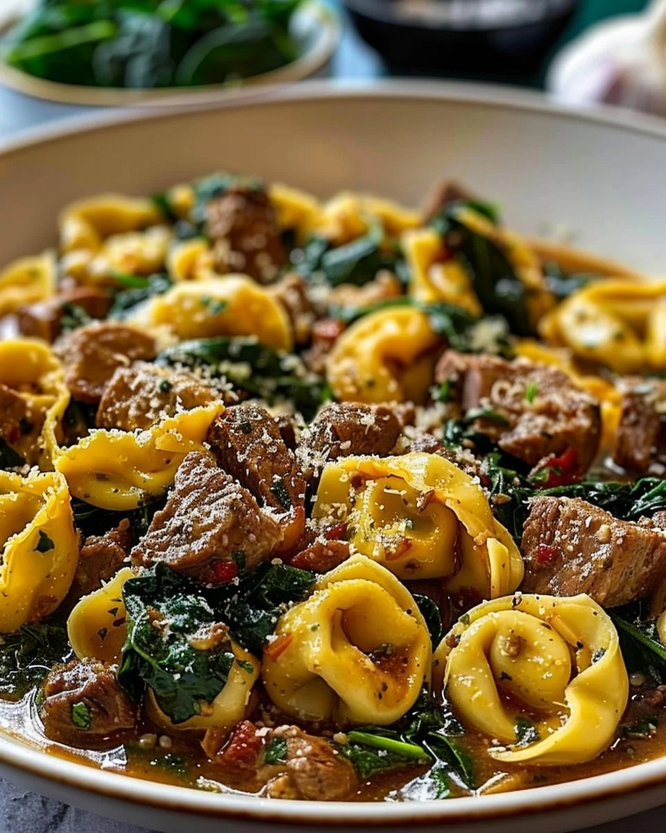 Savory Garlic Butter Beef and Spinach Tortellini