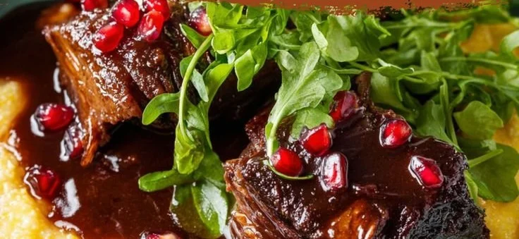 Short Ribs with Pomegranate Demi-Glace & Creamy Polenta 2 Short Ribs with Pomegranate Demi-Glace & Creamy Polenta