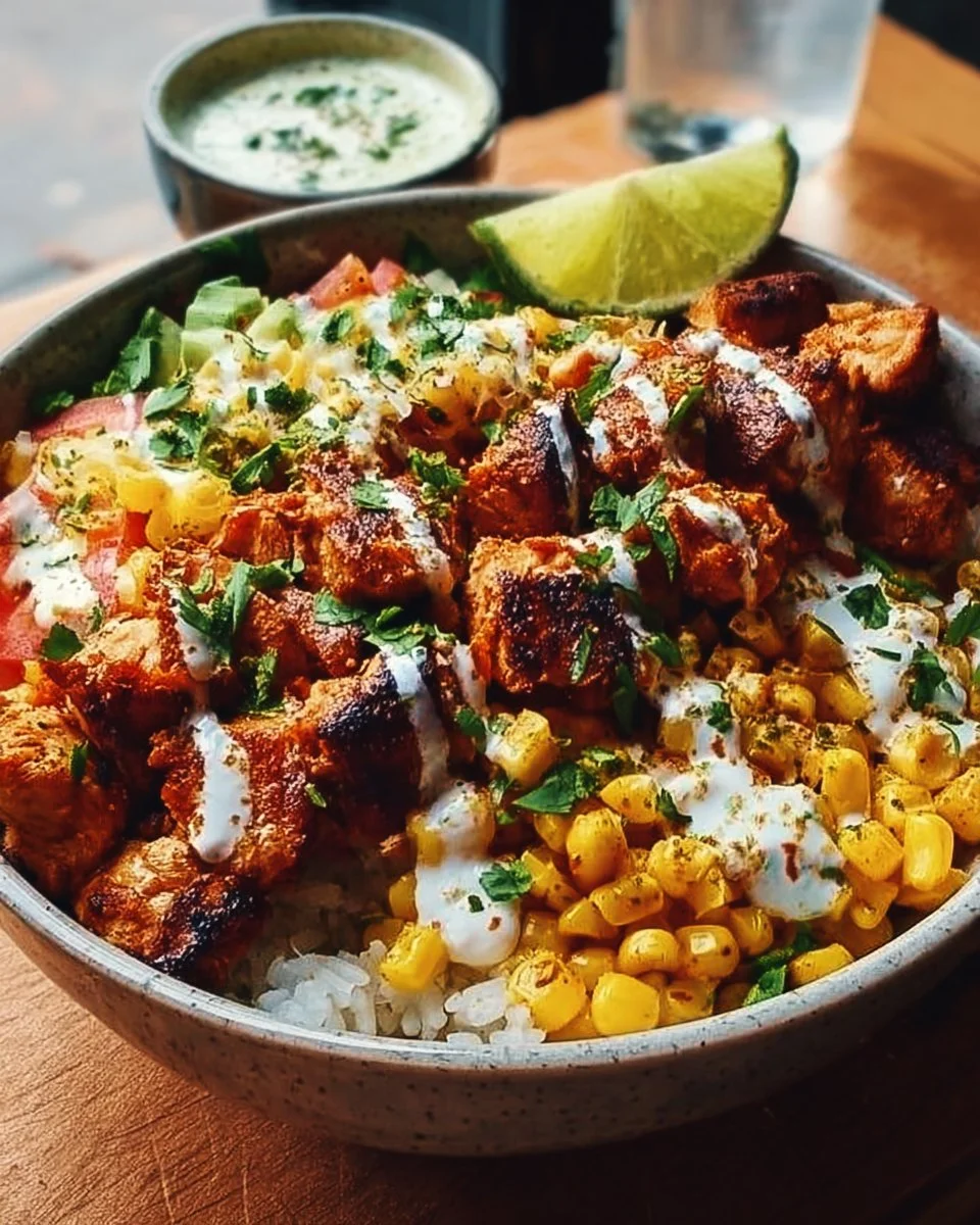 Delicious Street Corn Chicken Bowl with juicy chicken and zesty toppings