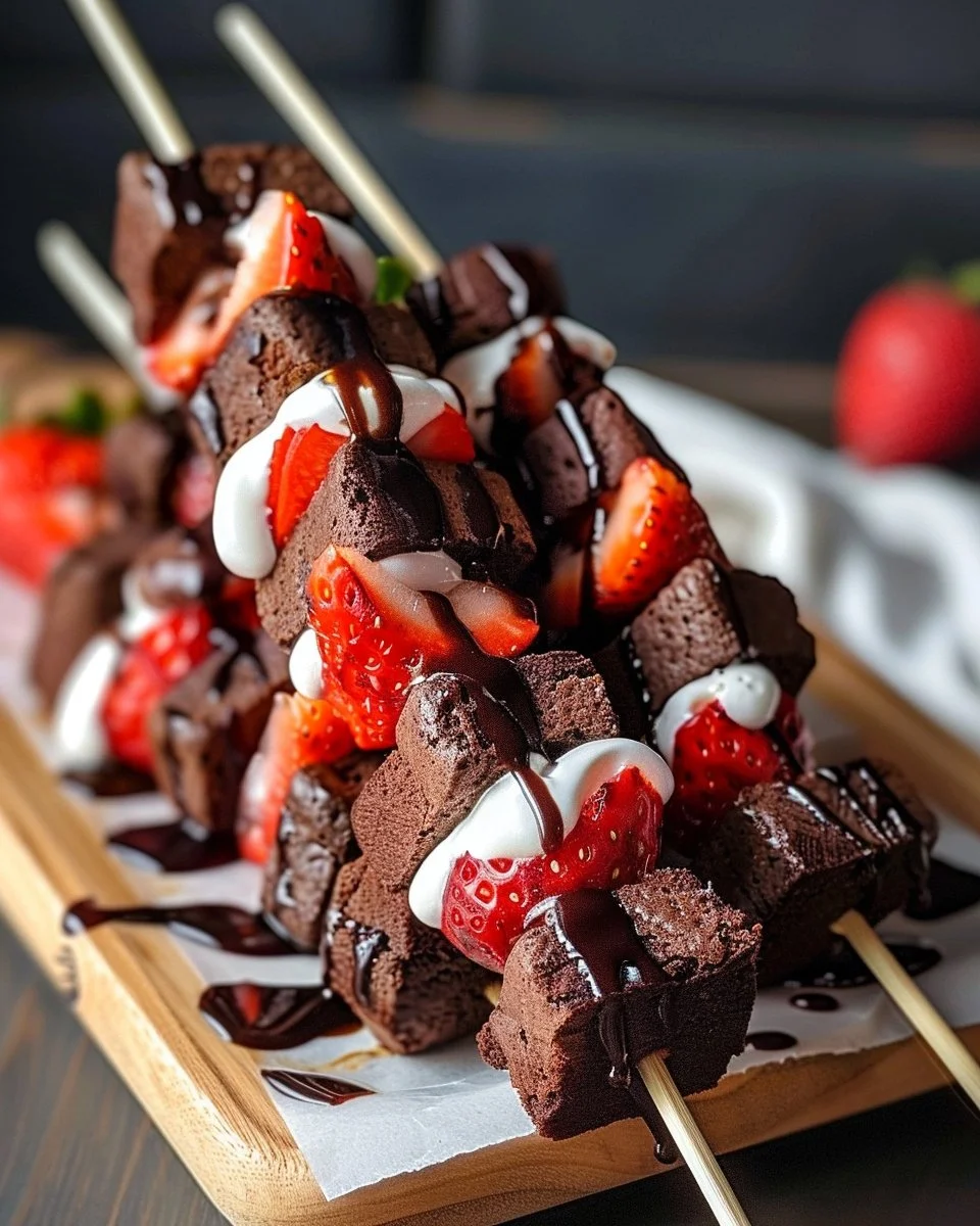 Sweet and colorful strawberry brownie kabobs for a fun party treat