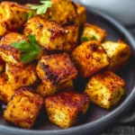 Delicious crispy air fryer tofu served with dipping sauce