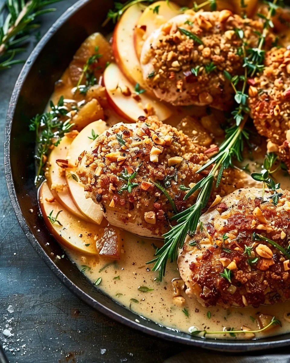 Walnut-Herb Crusted Chicken with Apple Cider Pan Sauce 2 Walnut-Herb Crusted Chicken with Apple Cider Pan Sauce