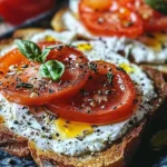 5-ingredient ricotta and tomato sourdough toast topped with fresh basil