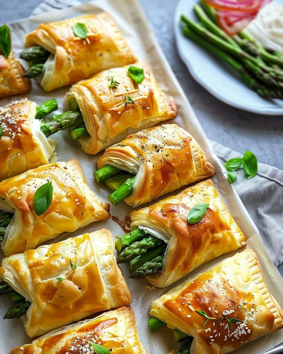 Delicious asparagus puff pastry bundles on a plate
