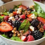 Colorful Berry Spring Salad with fresh fruits and greens