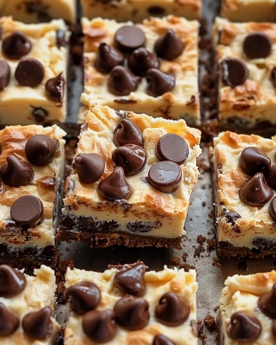 Best Chocolate Chip Cheesecake Bars 1 Delicious homemade chocolate chip cheesecake bars on a plate