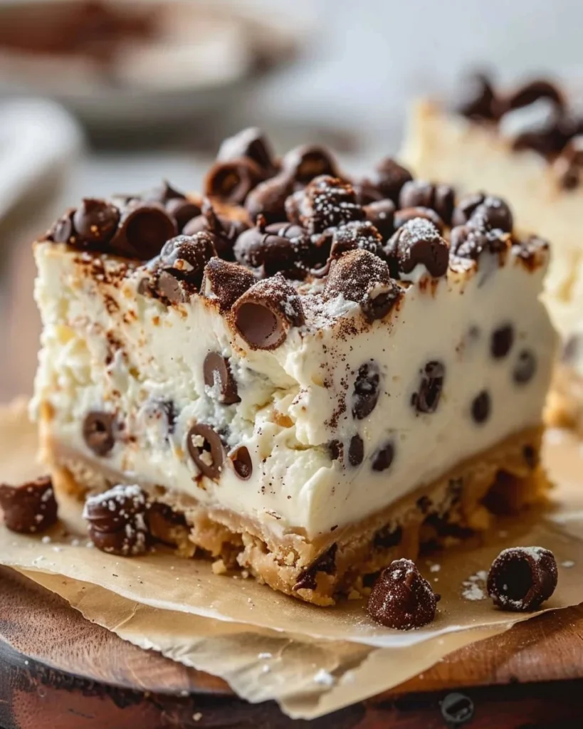 Delicious cannoli cheesecake bars topped with chocolate and nuts
