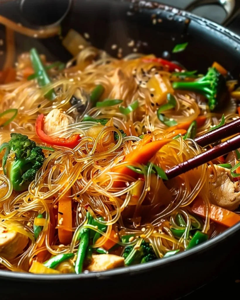 Chicken and Vegetable Glass Noodle Stir-Fry with Gochujang dish