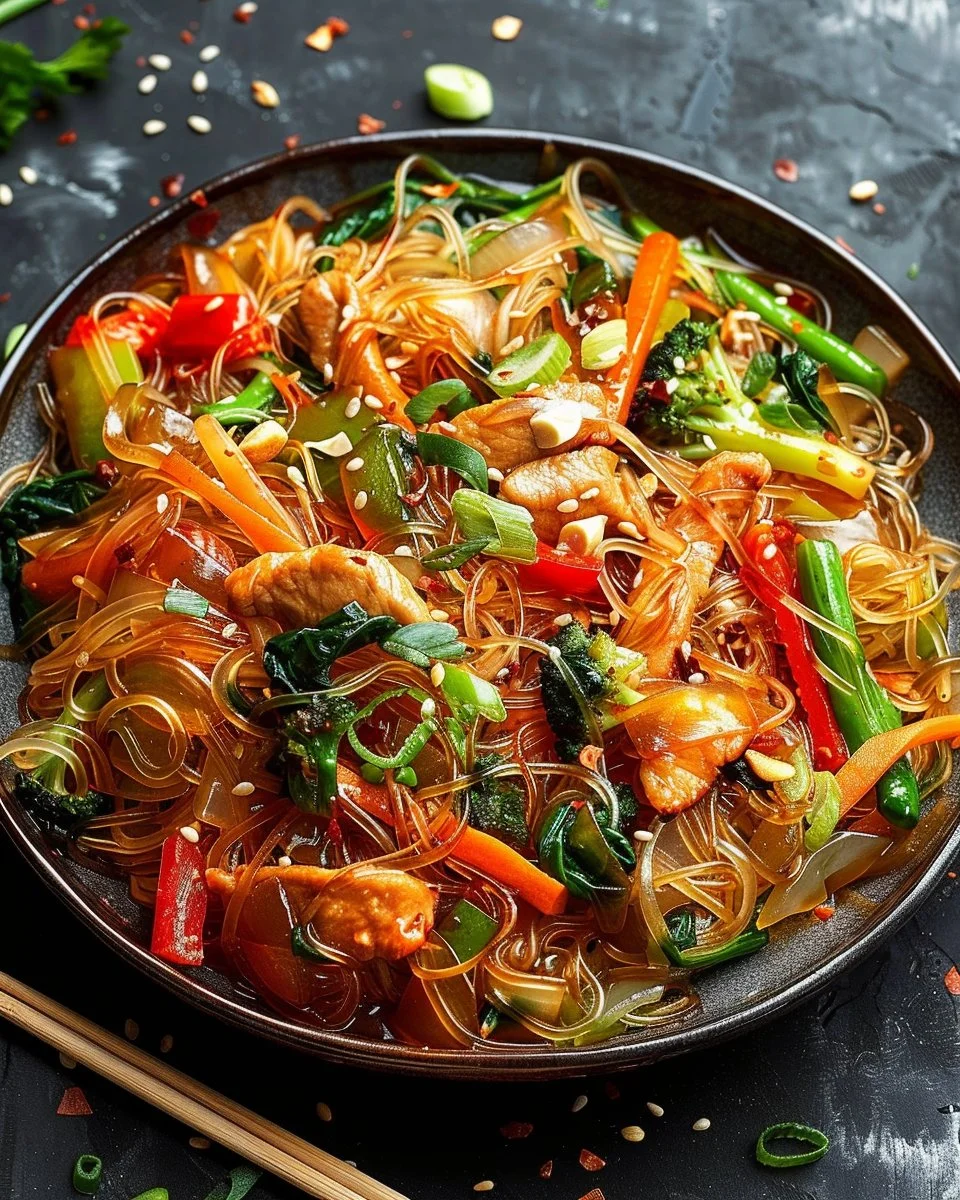 Chicken and Vegetable Glass Noodle Stir-Fry with Gochujang