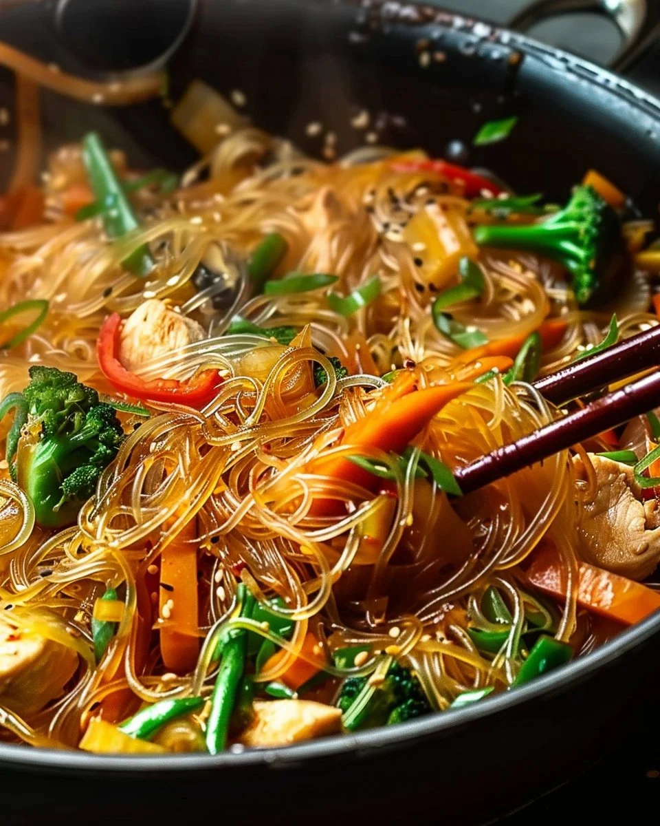 Chicken and Vegetable Glass Noodle Stir-Fry with Gochujang