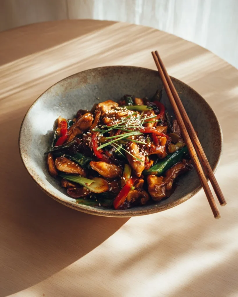 Delicious Chicken Stir-Fry with colorful vegetables in a bowl