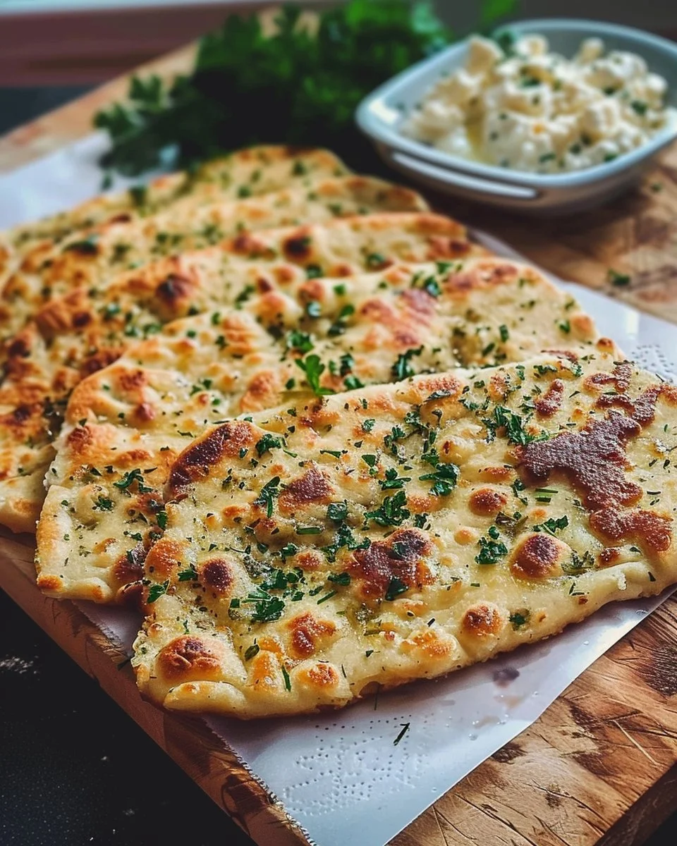 Delicious cottage cheese flatbread topped with herbs and spices