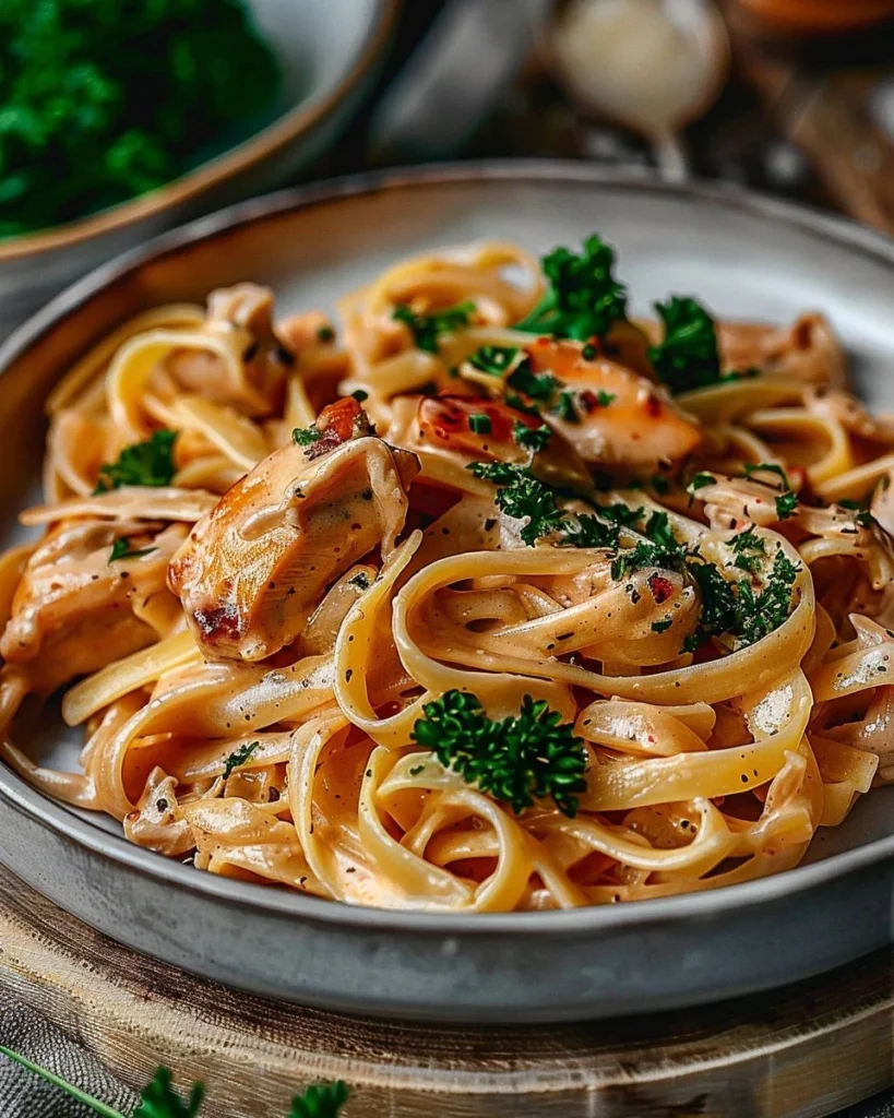 Delicious Cowboy Butter Chicken Pasta with creamy sauce and herbs