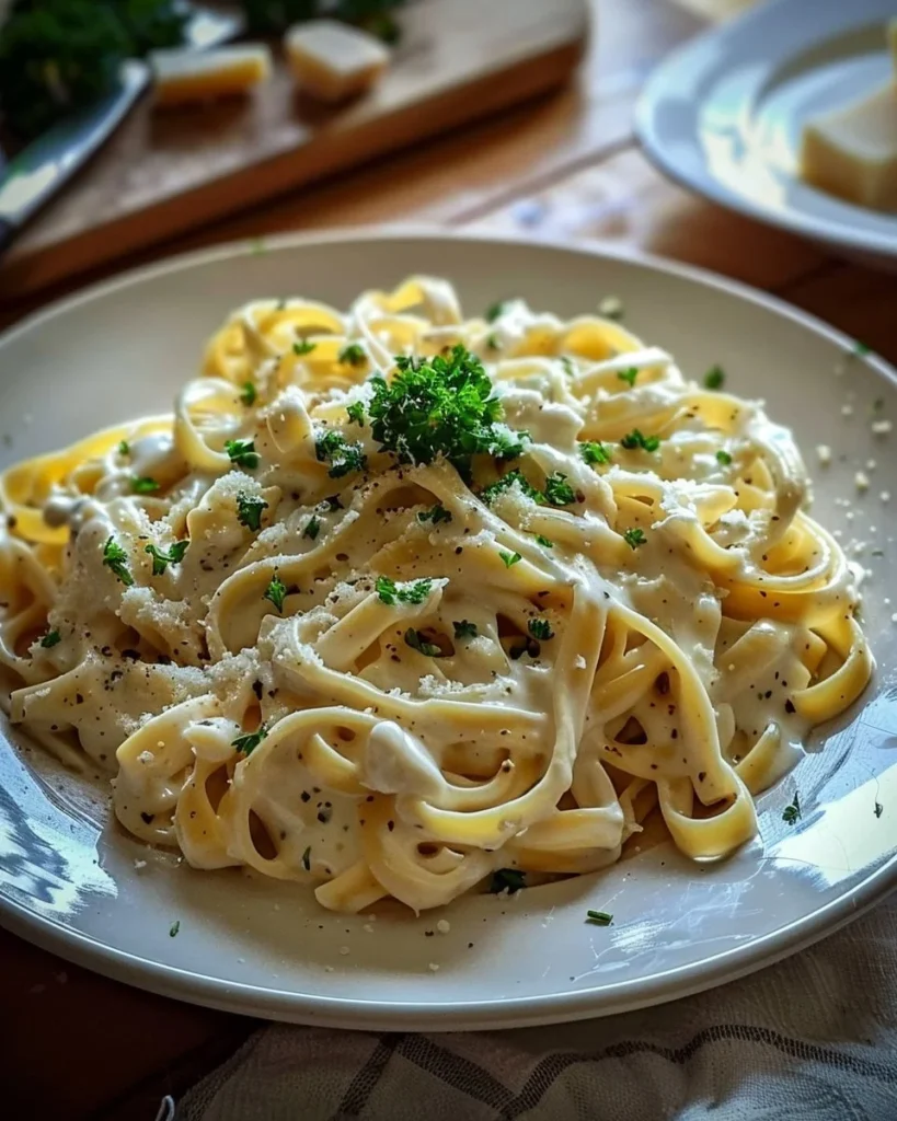 Creamy Cottage Cheese Alfredo dish garnished with herbs in a bowl