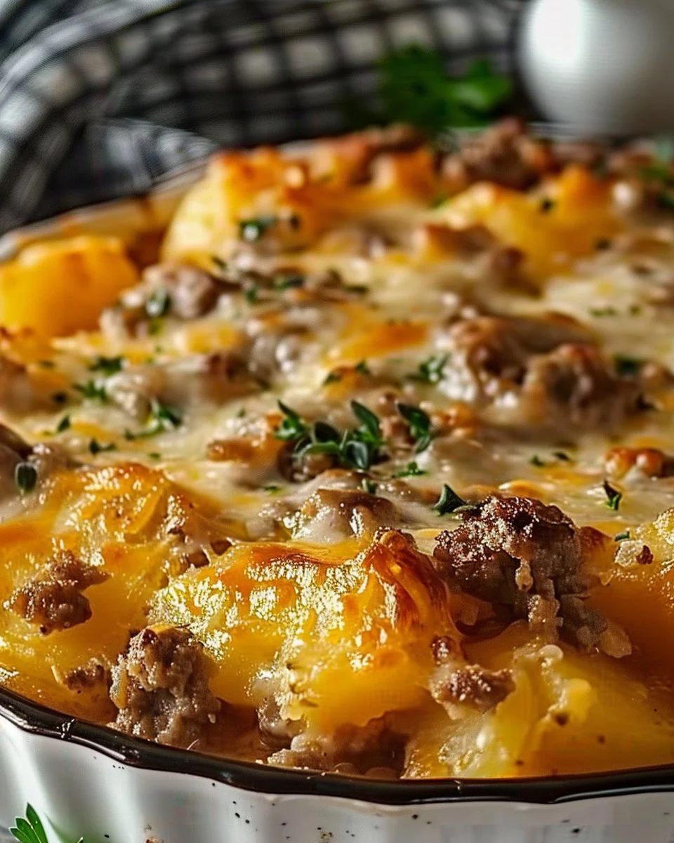 Delicious Crockpot Hamburger Potato Casserole served in a bowl.