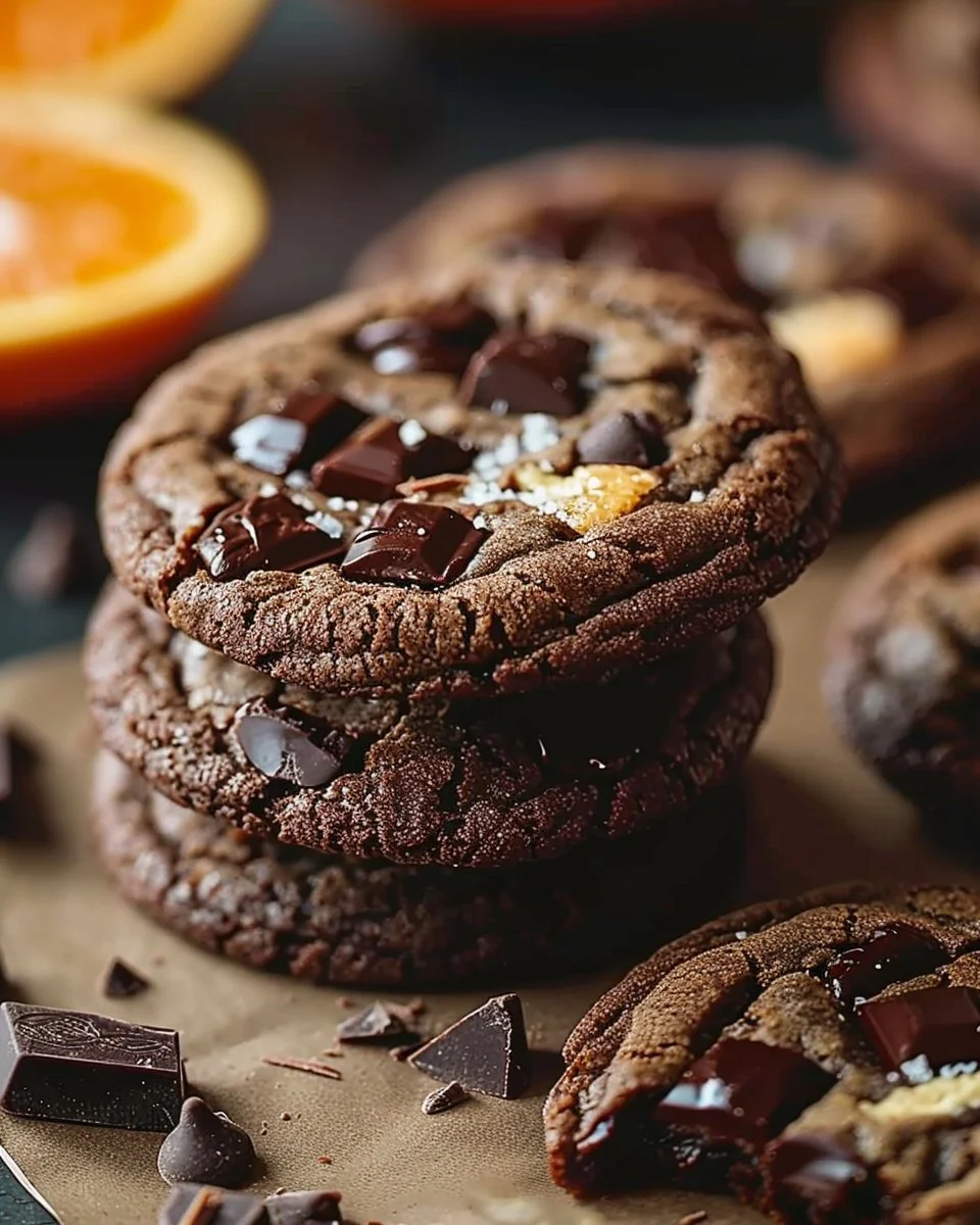 Delicious dark chocolate orange cookies on a plate, perfect for dessert.