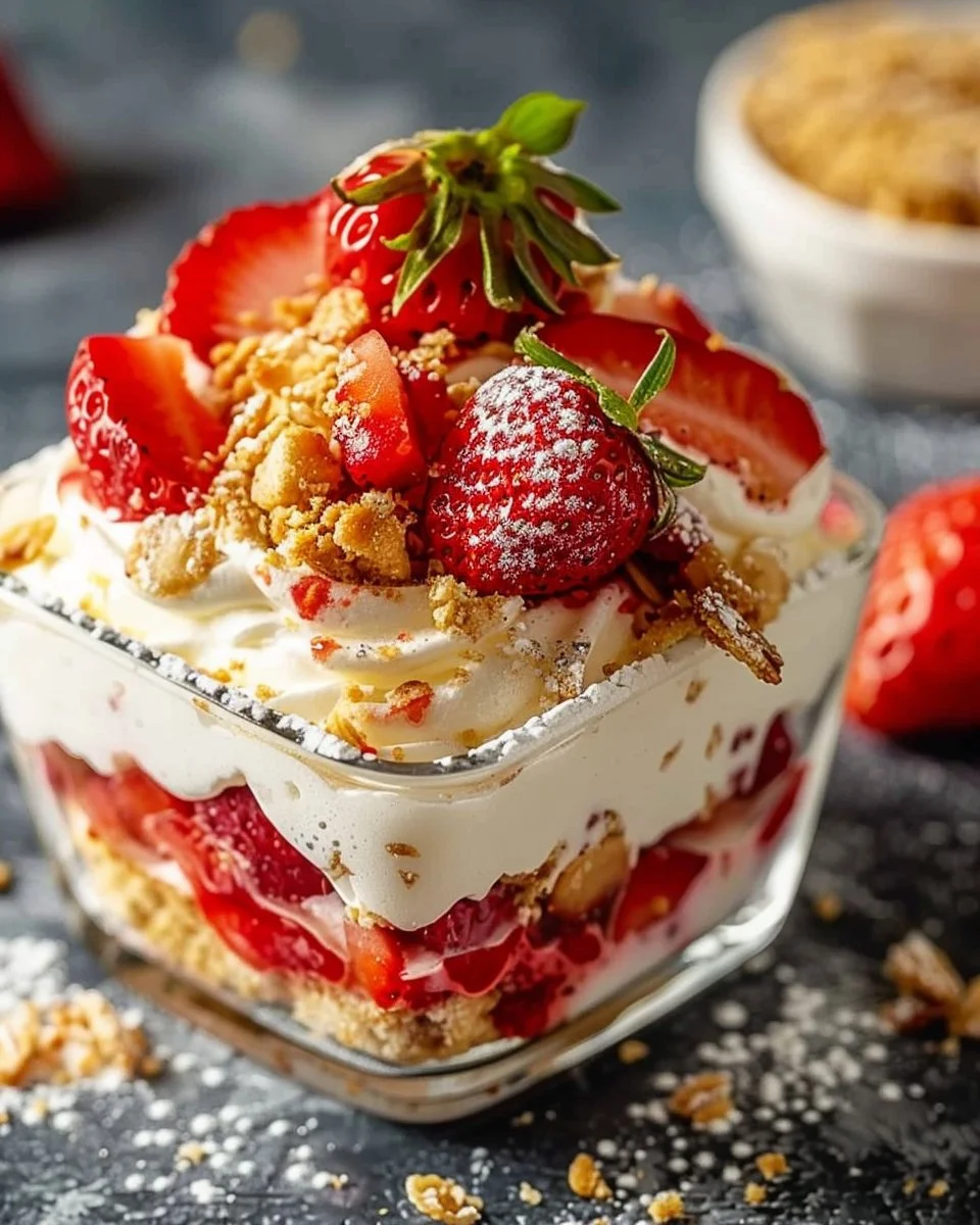 Easy no-bake strawberry dessert with fresh strawberries and whipped cream