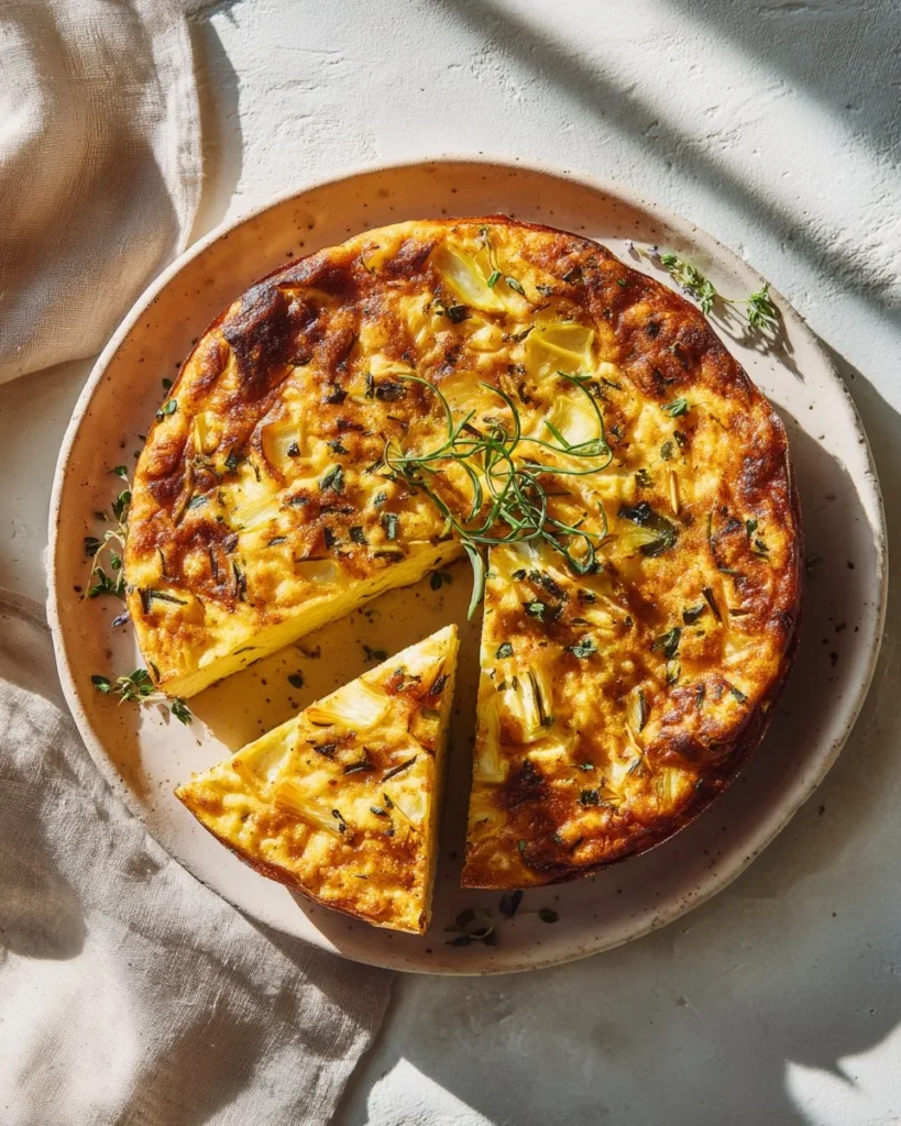 Delicious feta frittata with squash ingredients cooked in a skillet
