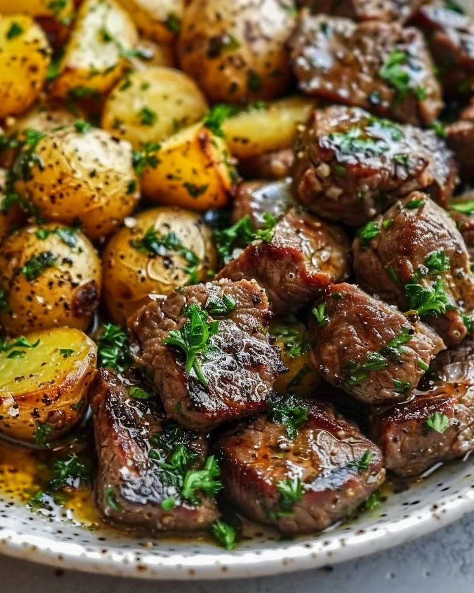 Garlic Butter Beef Bites with Baby Potatoes
