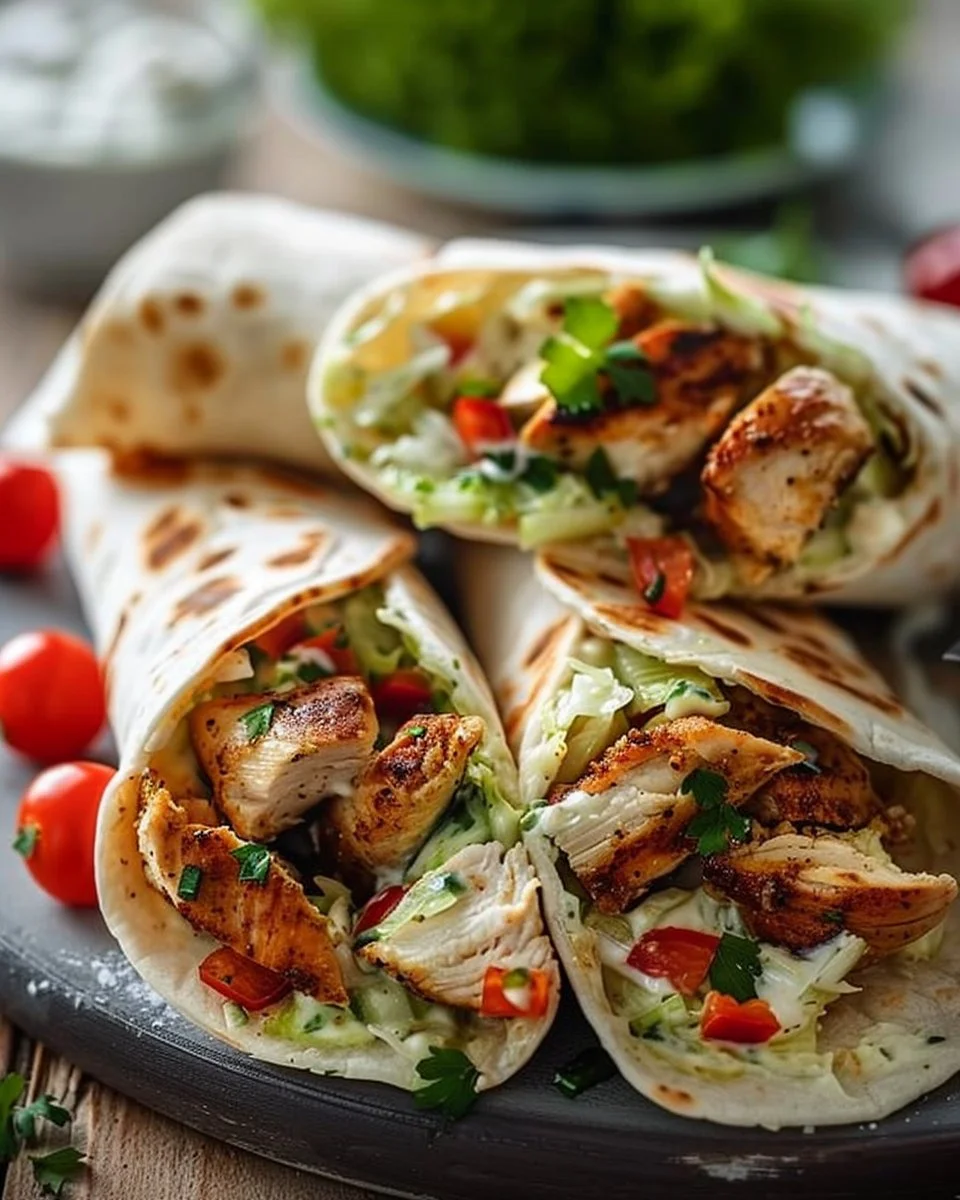 Garlic Chicken Wraps 1 Delicious Garlic Chicken Wraps with tender chicken and zesty garlic