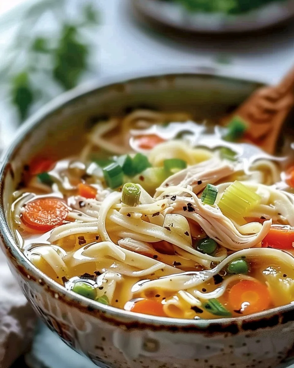 Ginger Garlic Chicken Noodle Soup 1 Bowl of Ginger Garlic Chicken Noodle Soup with noodles and vegetables