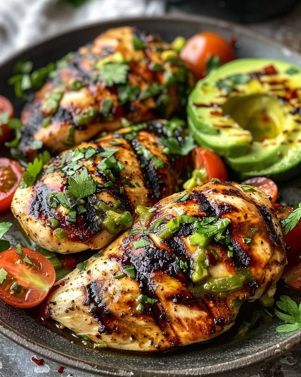 Grilled California Avocado Chicken 1 Grilled California Avocado Chicken served with fresh ingredients
