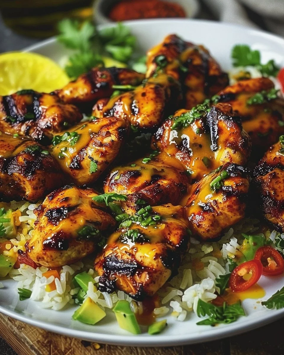 Grilled chicken with a delicious maple sriracha glaze on a plate