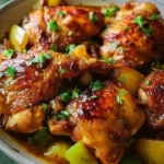 Delicious Hawaiian Crockpot Chicken served with pineapple and rice