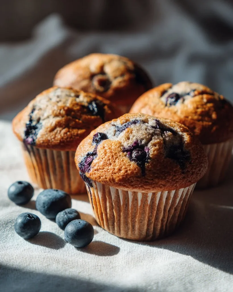 Healthy blueberry muffins fresh out of the oven, bursting with flavor and color.