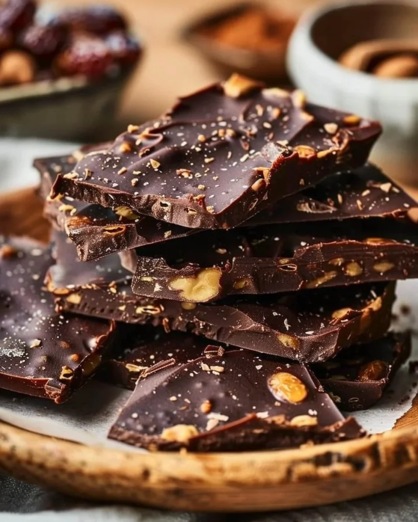 Healthy chocolate date bark made with nuts and dried fruits