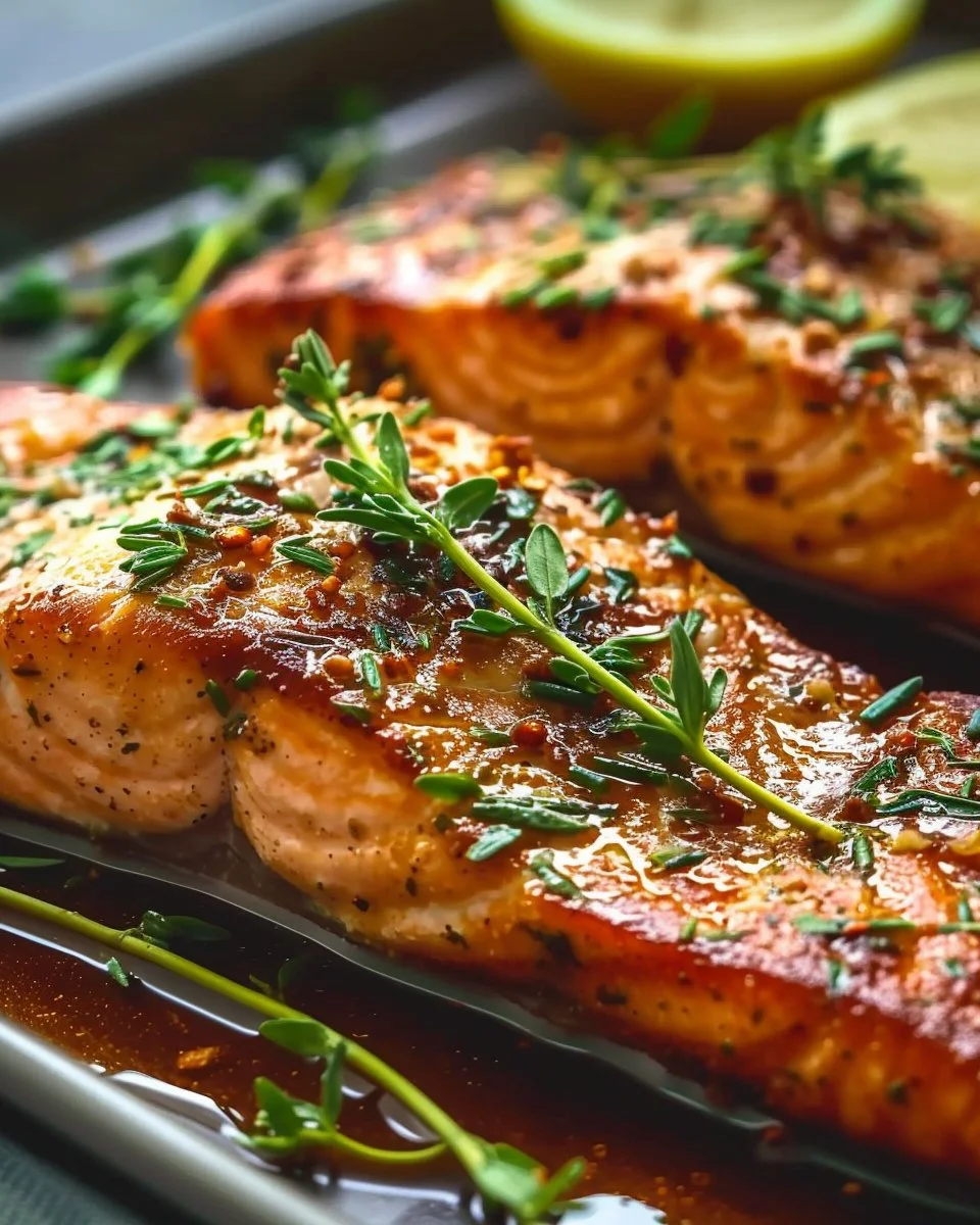Healthy Easy Sheet Pan Salmon 1 Healthy easy sheet pan salmon served with vegetables on a baking tray.