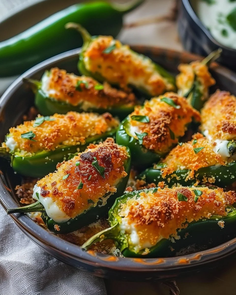 Homemade Crispy Jalapeño Poppers 1 Plate of homemade crispy jalapeño poppers ready to be served