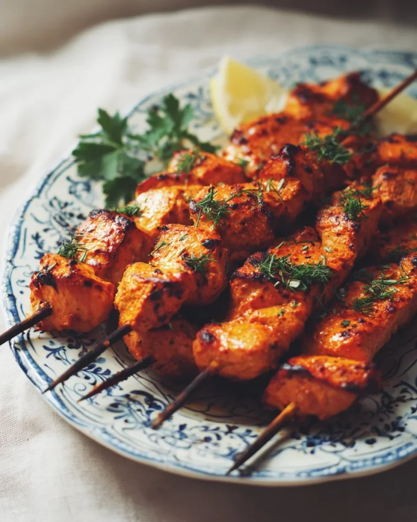 Juicy Cowboy Butter Chicken skewers fresh off the grill, ready to serve.
