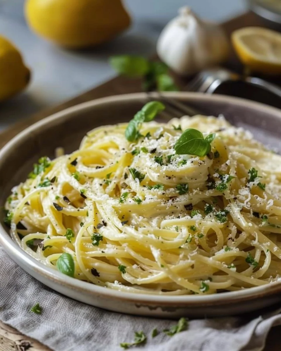 A bowl of creamy Lemon Ricotta Pasta garnished with fresh herbs and lemon zest.