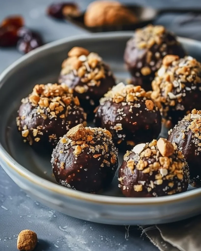 Delicious no bake date treats on a white plate, perfect for healthy snacking.