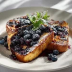 Delicious Overnight Blueberry French Toast served with syrup and fresh blueberries