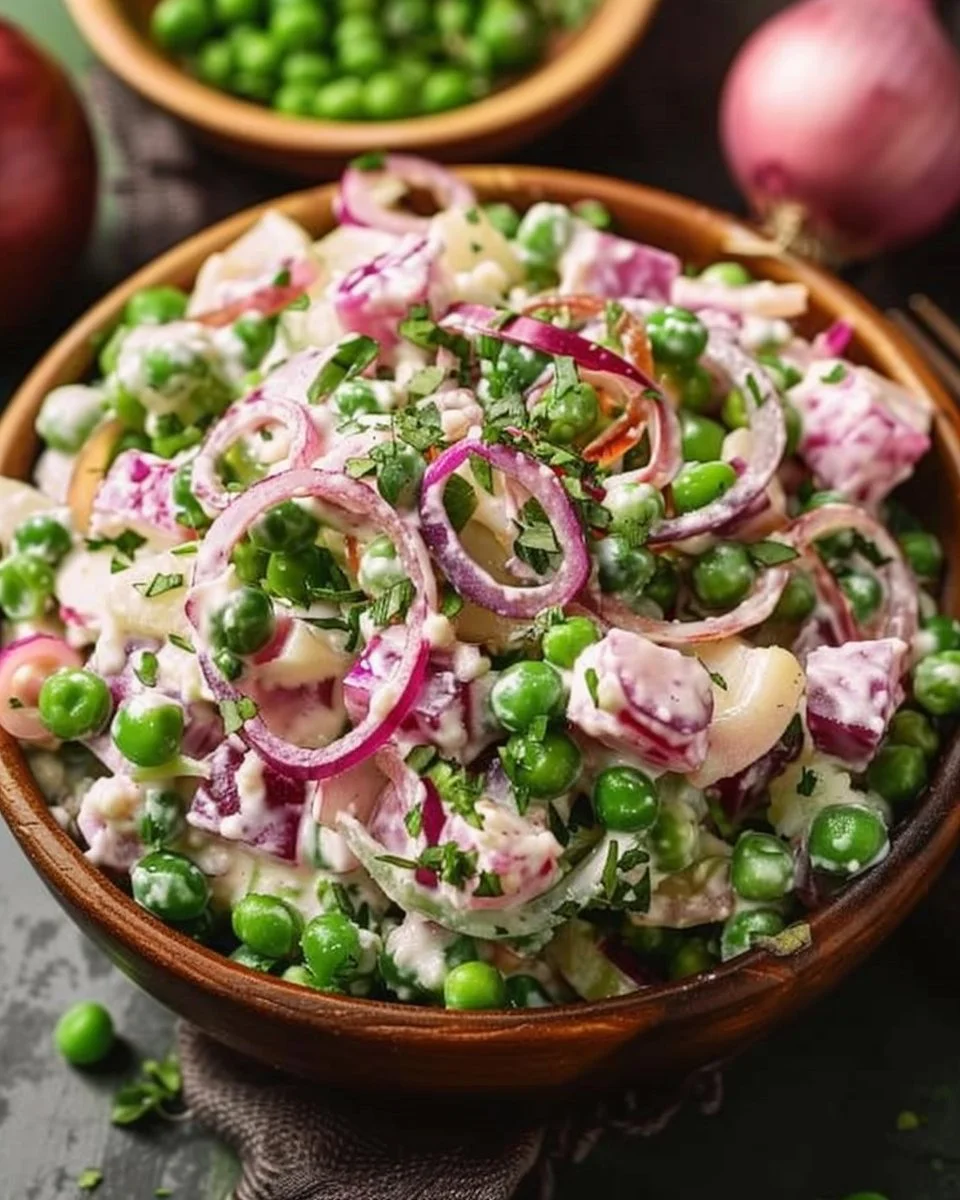 Pea Salad with Red Onions and Cheese