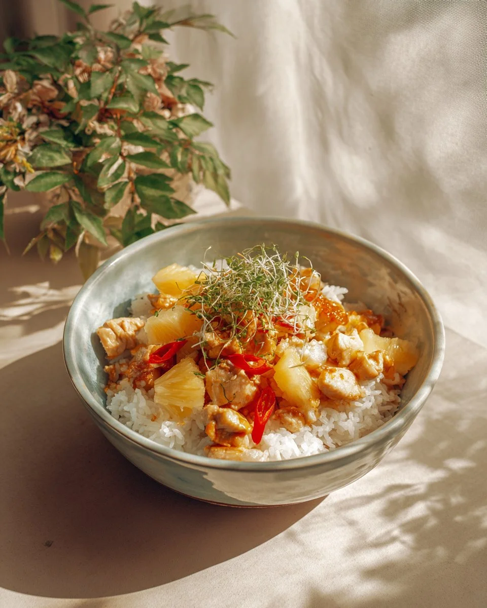 Pineapple Chicken Rice Bowl 1 Delicious Pineapple Chicken Rice Bowl with fresh ingredients and vibrant colors