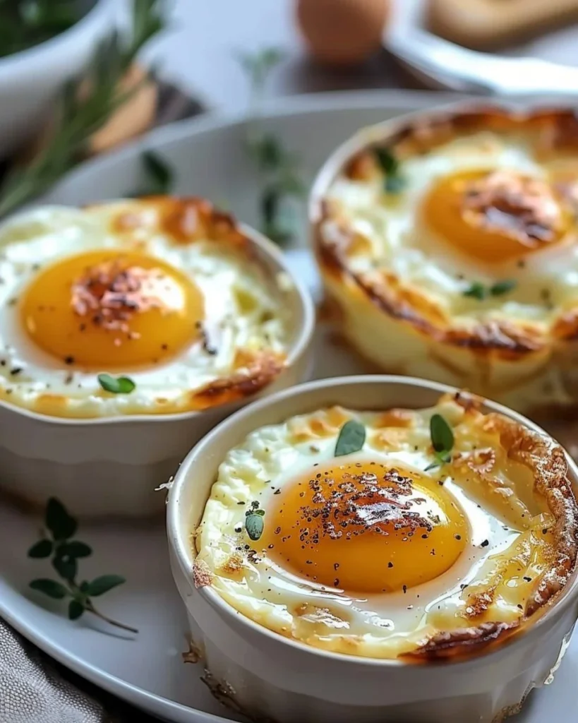 Delicious baked cottage cheese eggs served in a rustic dish