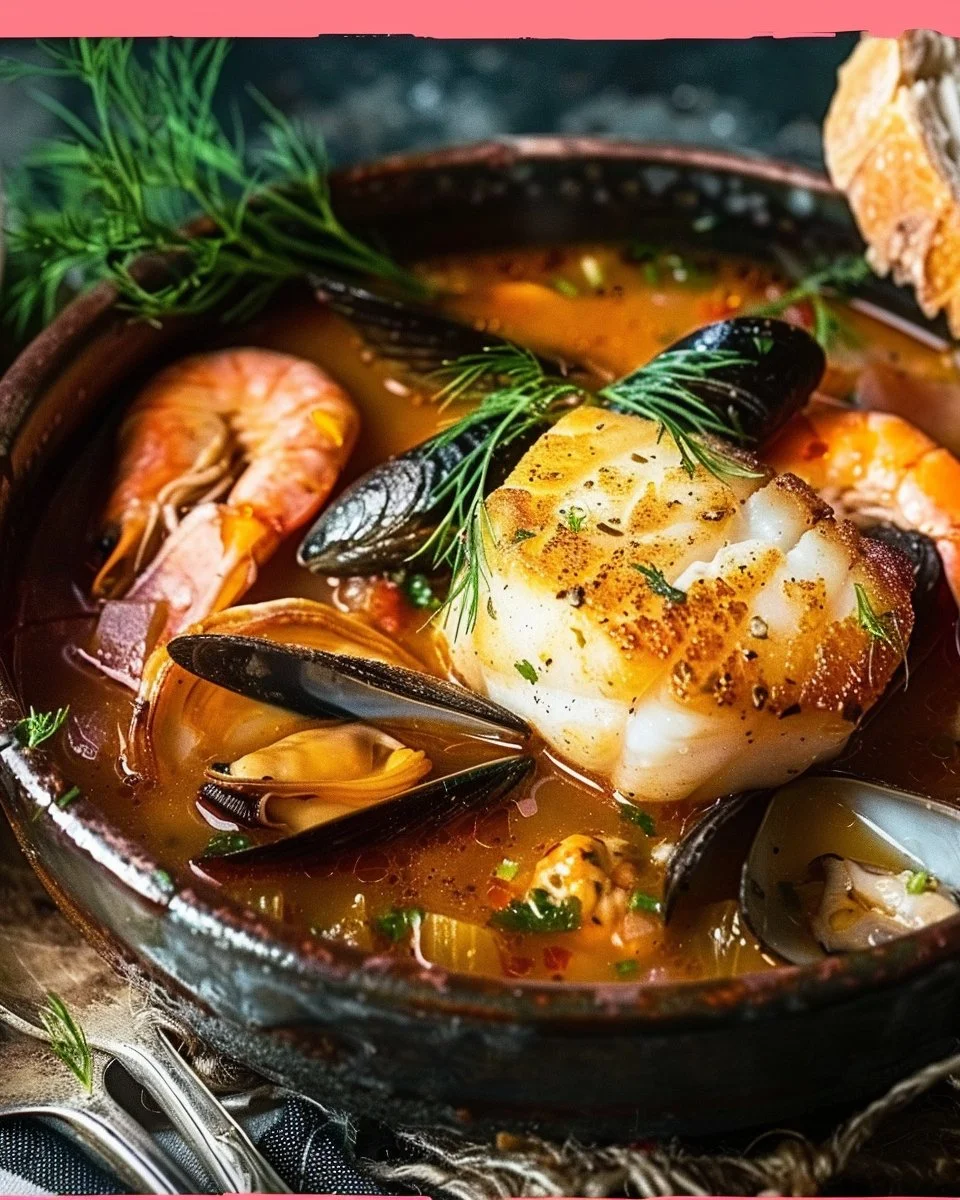 Rustic Seafood Stew with Clams, Mussels, Shrimp, and Halibut