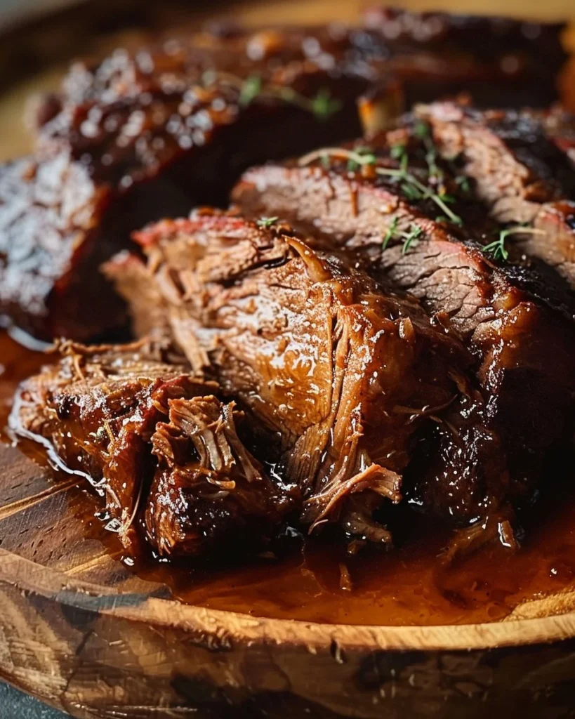 Delicious Slow Cooker BBQ Roast served with sides in a rustic presentation.