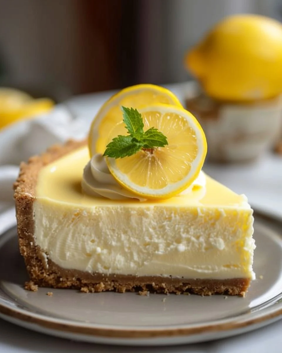 Smooth Lemon Cheesecake 1 Smooth lemon cheesecake dessert with a creamy texture and zesty lemon topping