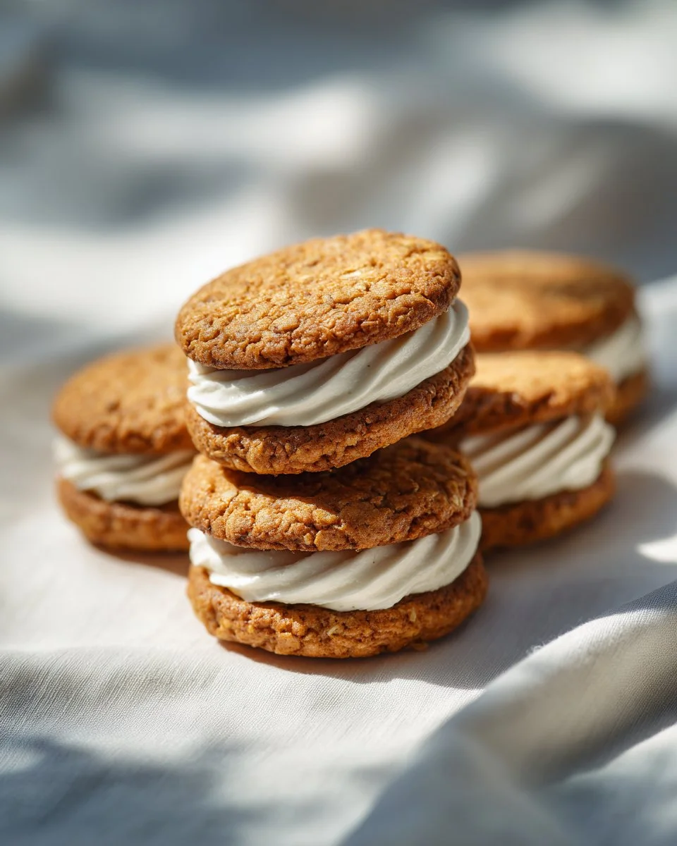Freshly baked sourdough oatmeal cream pies with creamy filling